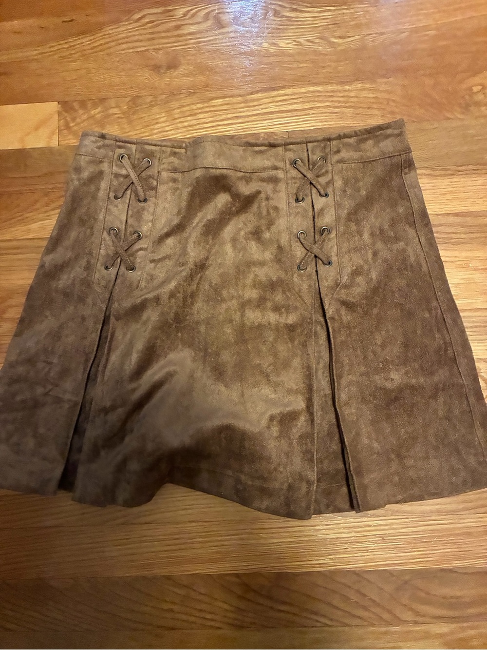 NWT Suede Lace-Up A-Line Mini Skirt - Brown